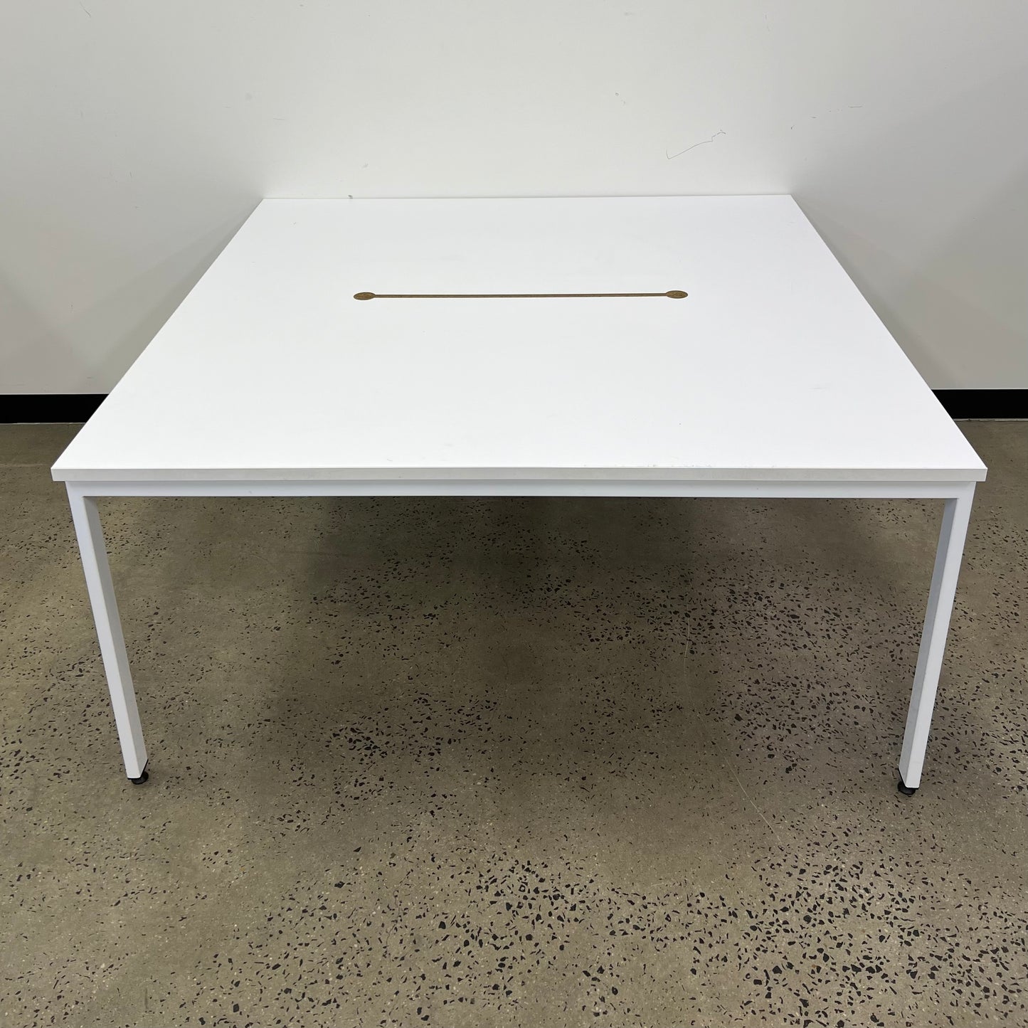 Table Desk Square with White Metal Legs and White Top