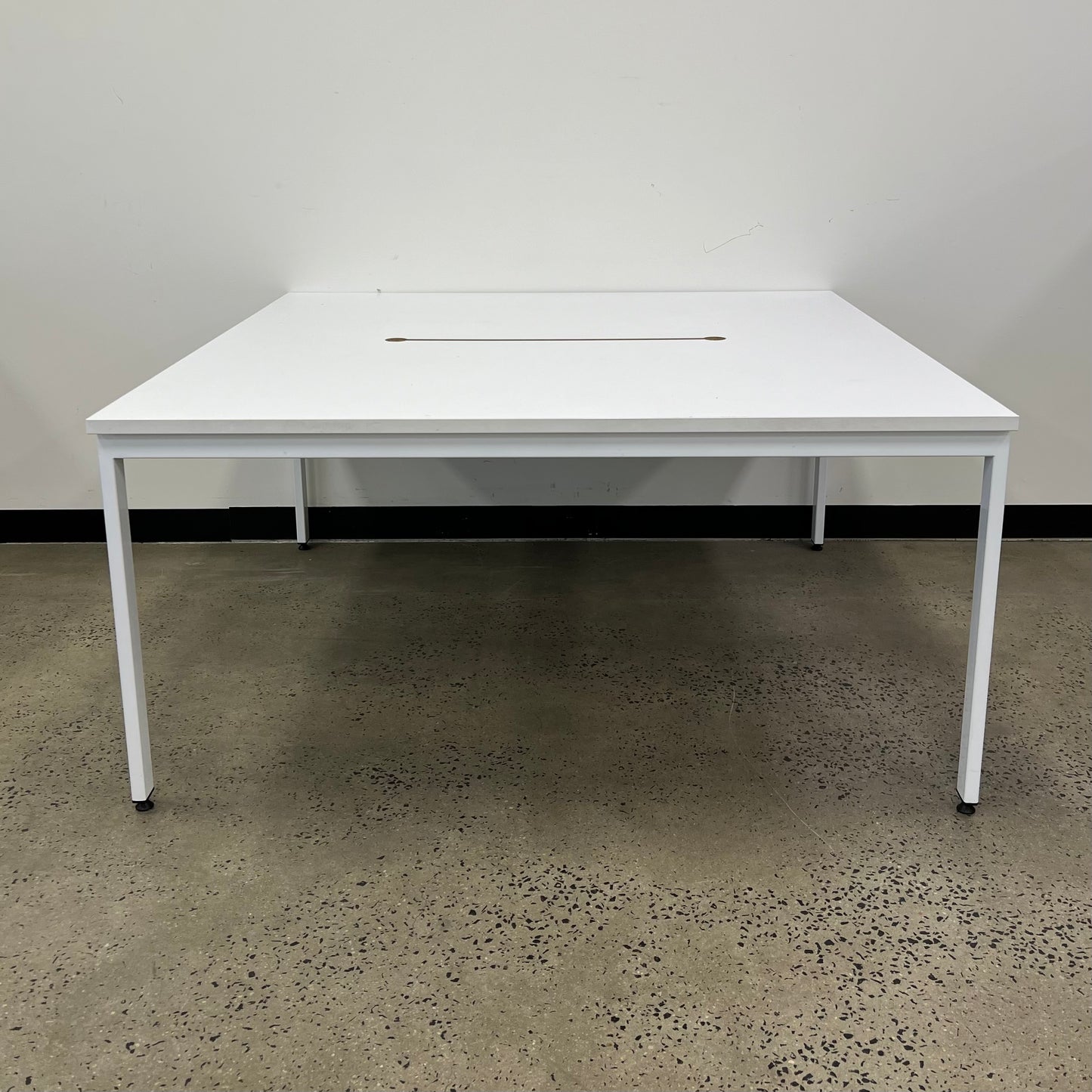 Table Desk Square with White Metal Legs and White Top