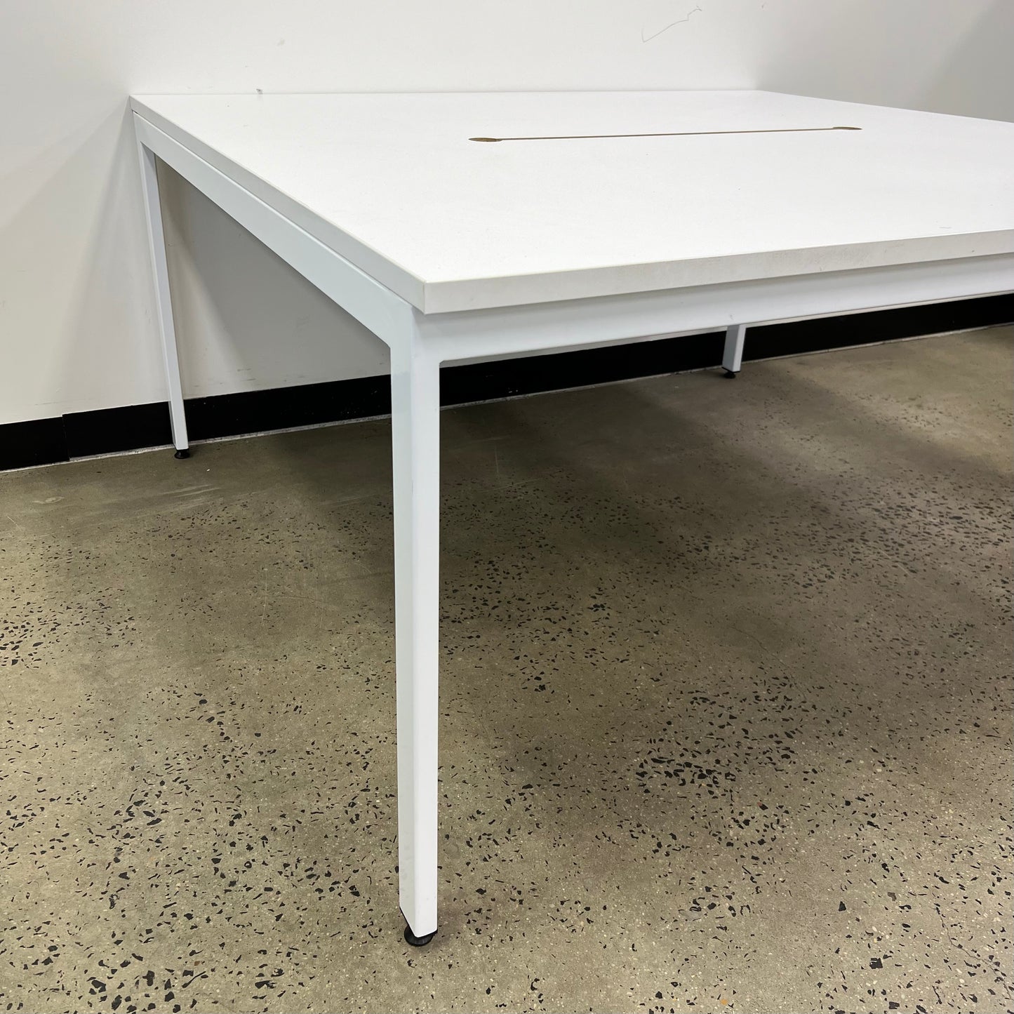 Table Desk Square with White Metal Legs and White Top