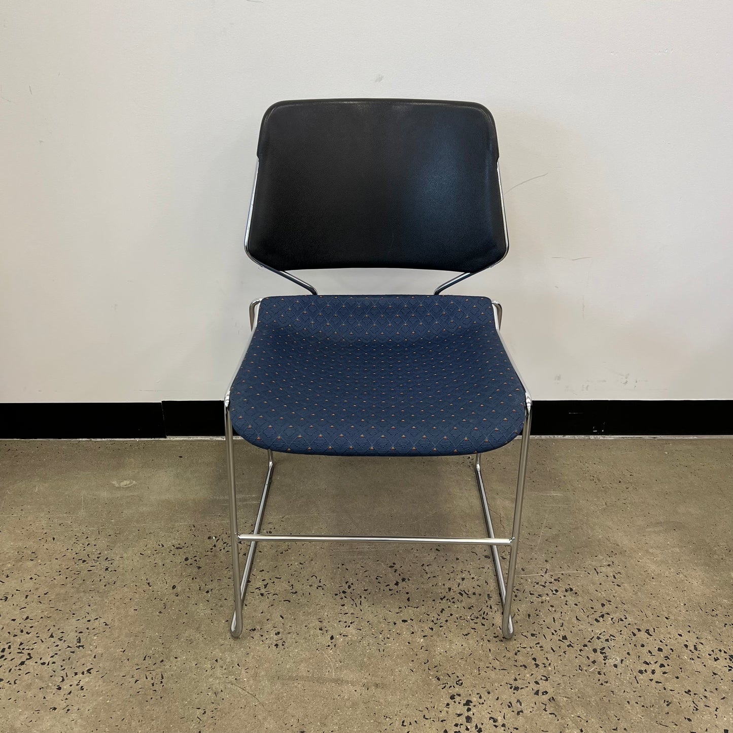 Stacking Chair with Black Back and Blue Seat