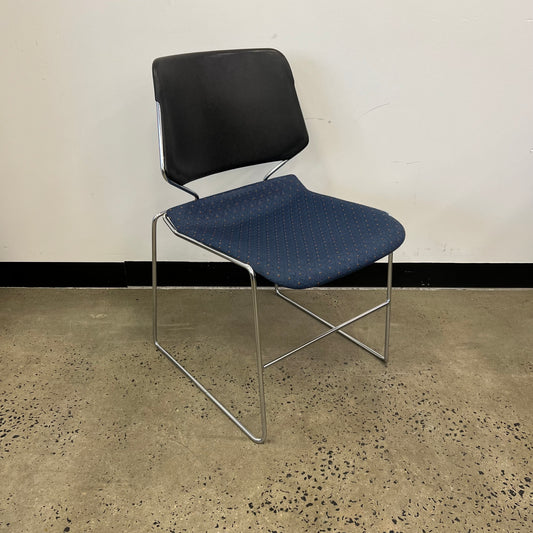 Stacking Chair with Black Back and Blue Seat