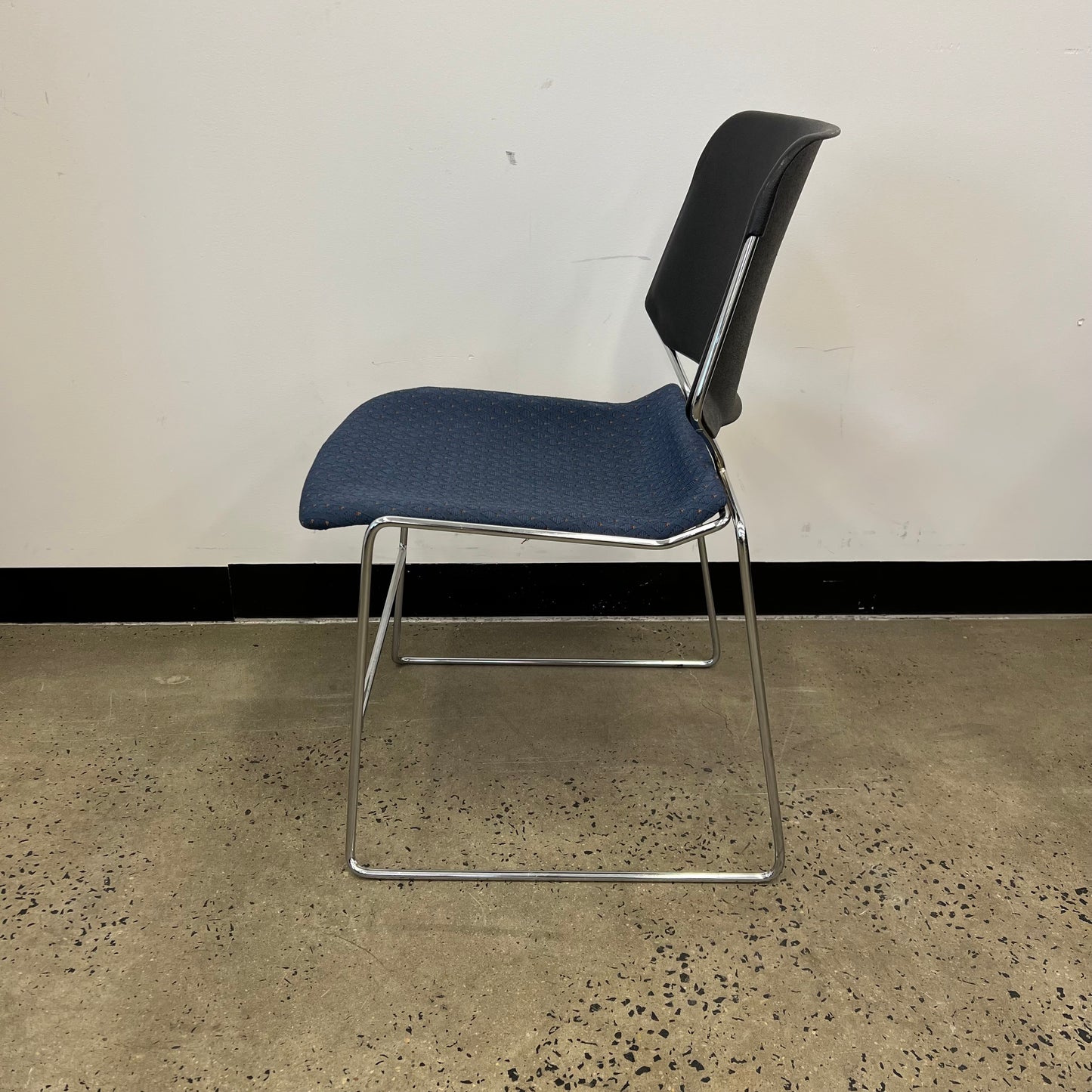 Stacking Chair with Black Back and Blue Seat