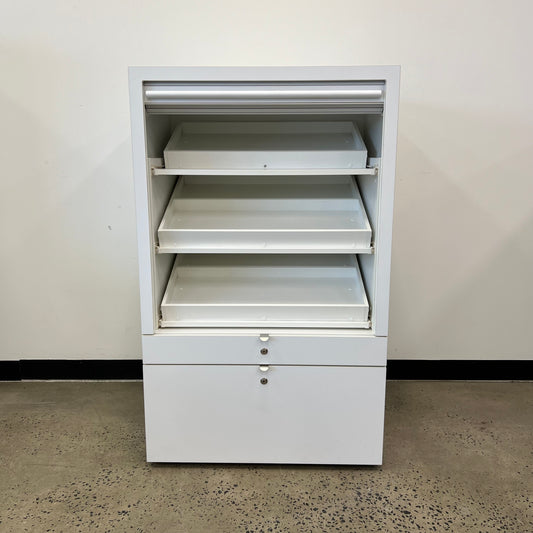 Tambour Angled Shelving Display Cabinet in White