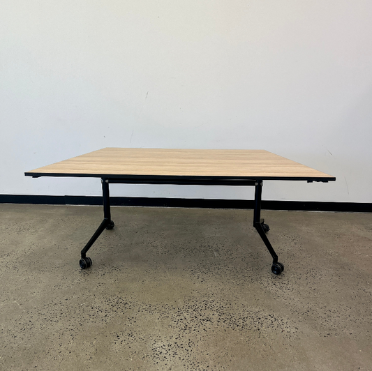 Geo Trapezoid Table with Wooden Laminate Top in B Grade Condition