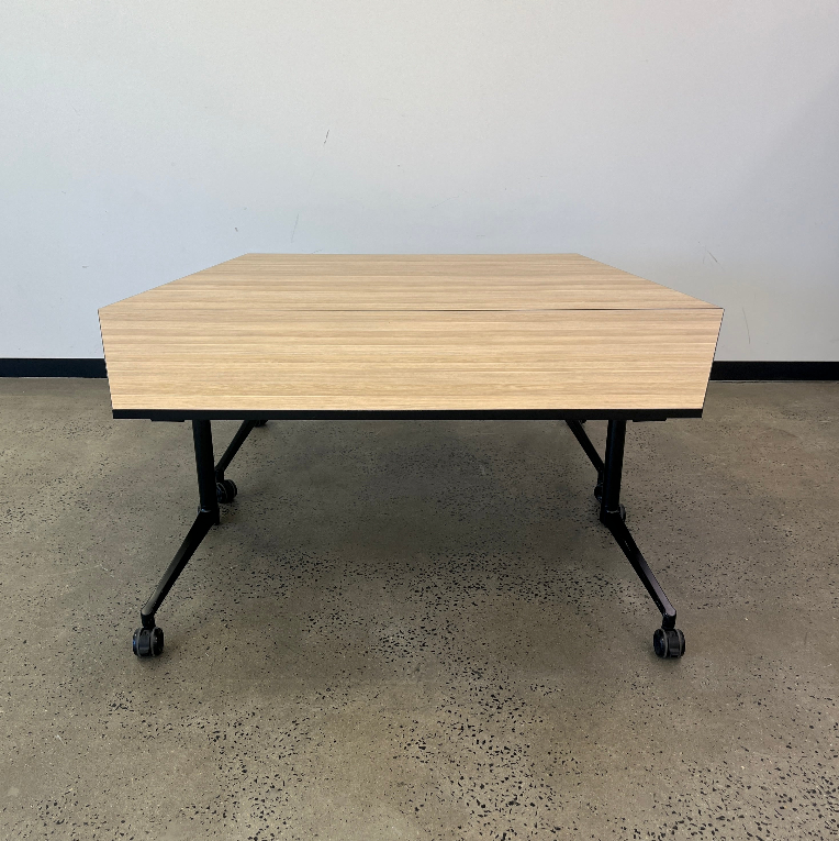 Geo Trapezoid Table with Wooden Laminate Top in B Grade Condition