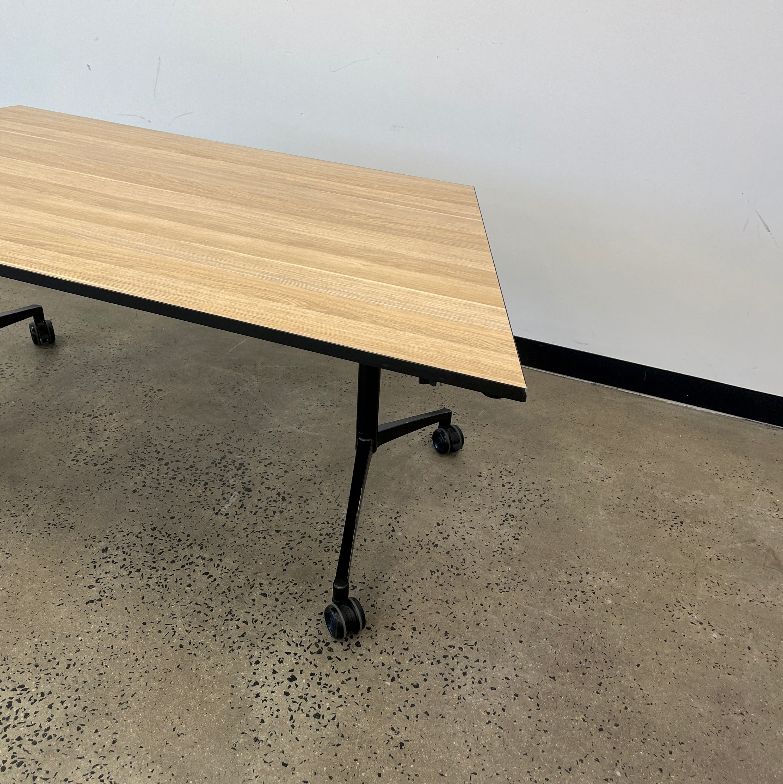 Geo Trapezoid Table with Wooden Laminate Top in B Grade Condition