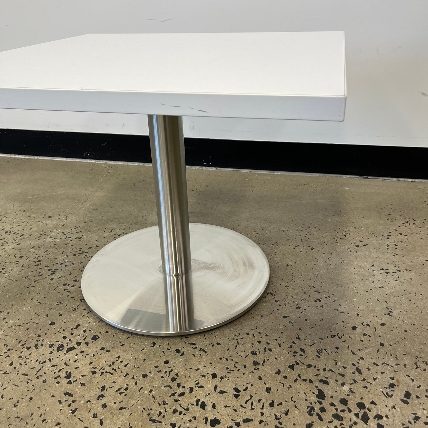 White Melamine Side Table with Chrome Base