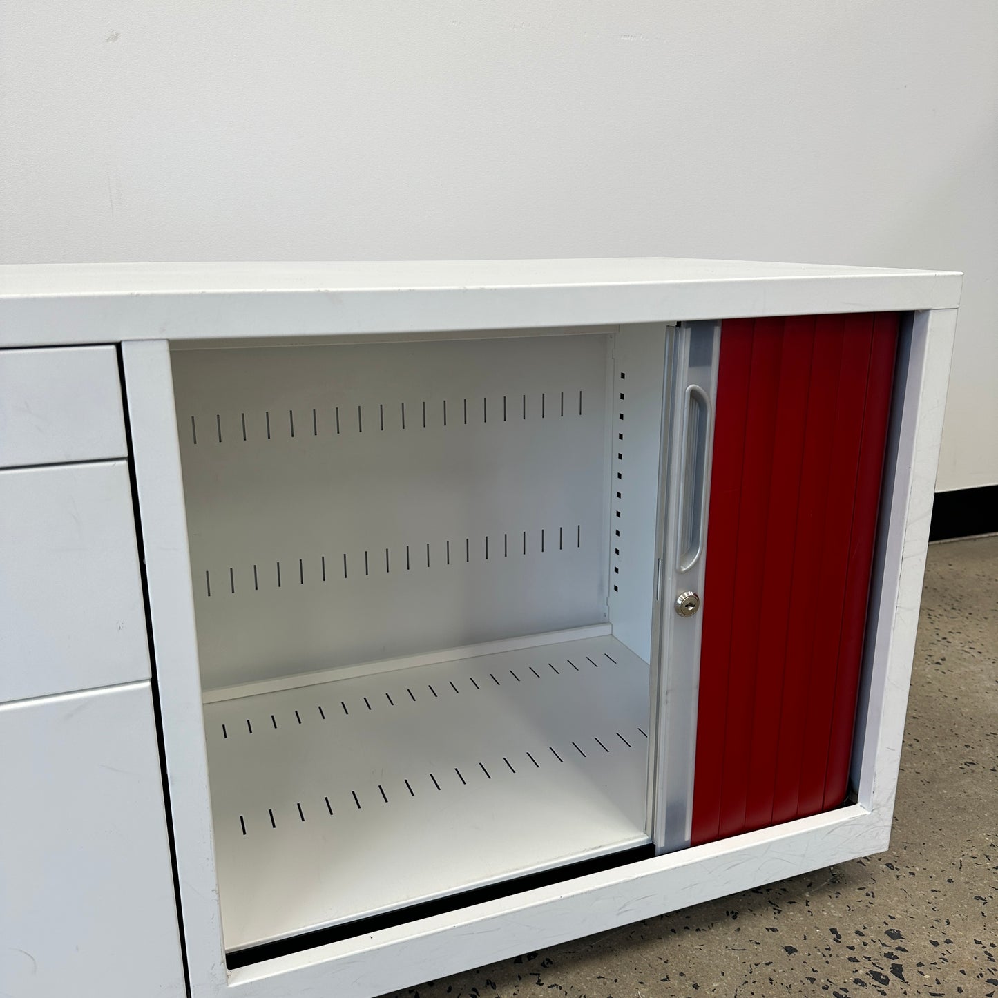 Tambour Pedestal Cabinet White and Red