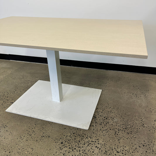 Oak Look Table Top with White Metal Base