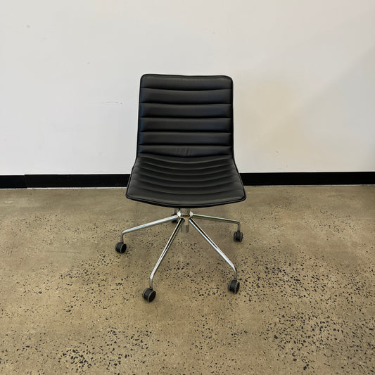 Chino Leather-Look Black Swivel Chair on Castors
