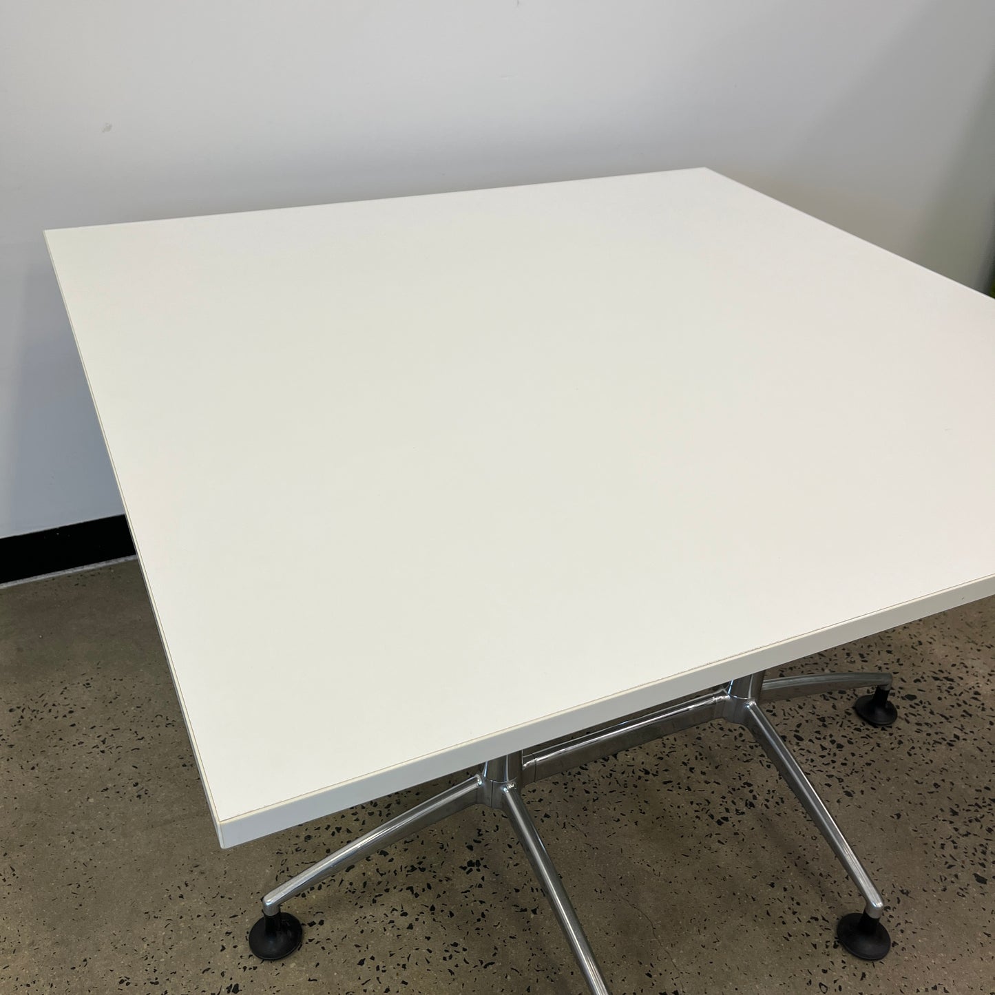 White Square Meeting Table Abstract Chrome Silver Base