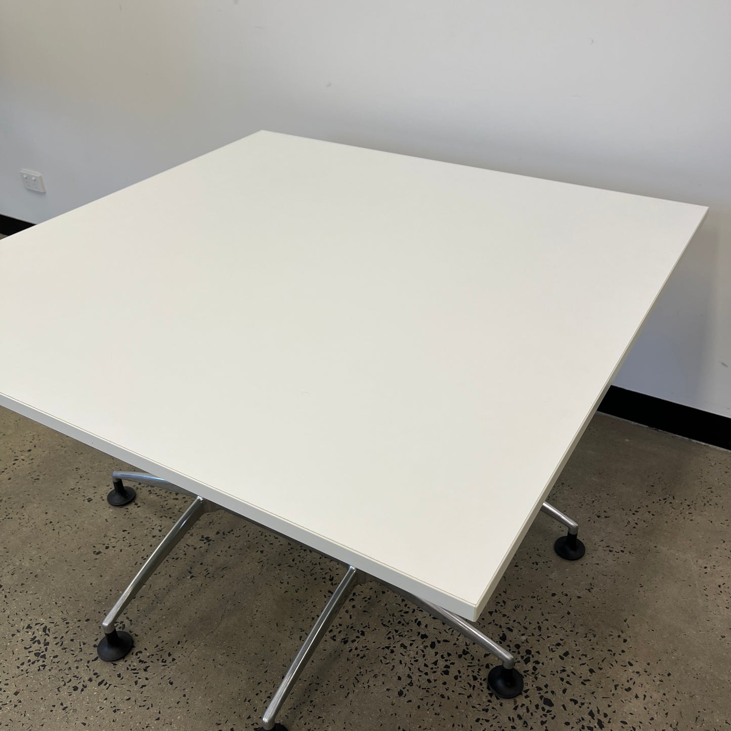 White Square Meeting Table Abstract Chrome Silver Base