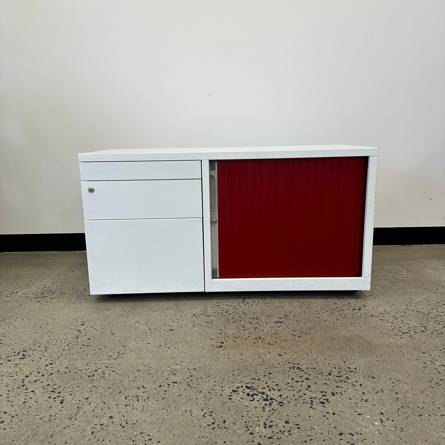 Tambour Pedestal Cabinet White and Red