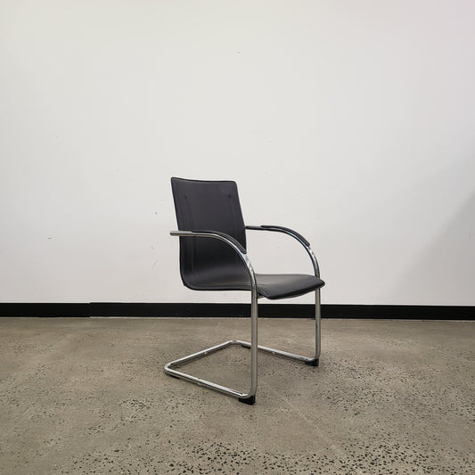 Cantilever Armchair with Black Vinyl Upholstery