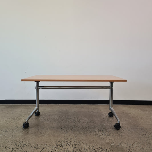 Light Oak Desk on Castors with Silver Base