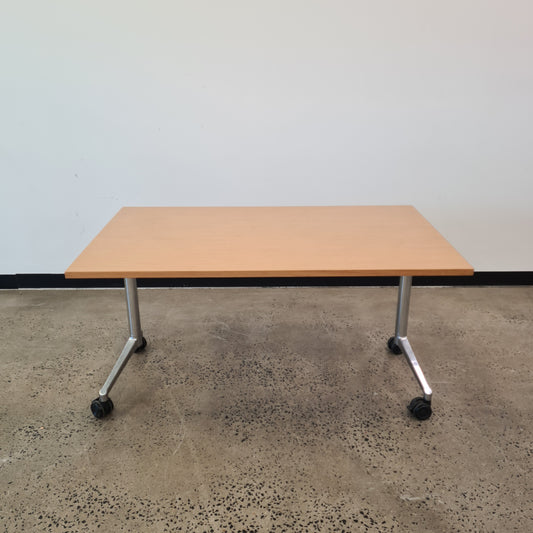 Light Oak Desk on Castors with Silver Base