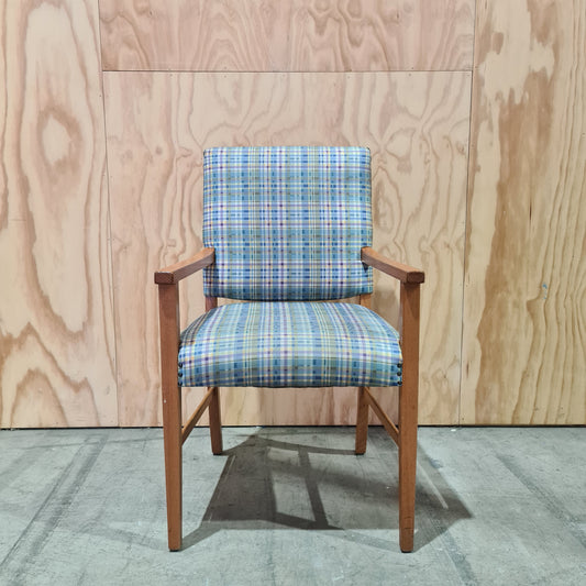 Mid-Century Wooden Armchair with Tartan Upholstering