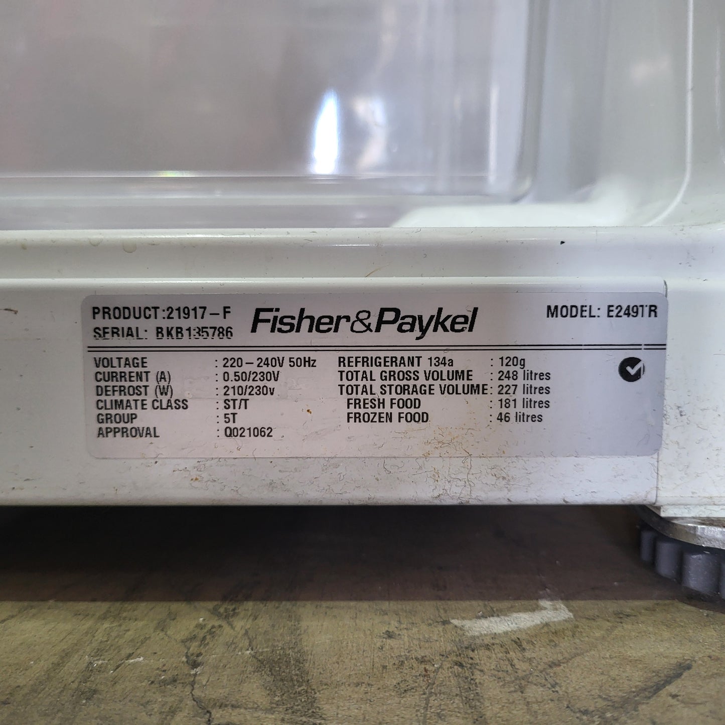 White Fisher & Paykel 248L Refrigerator