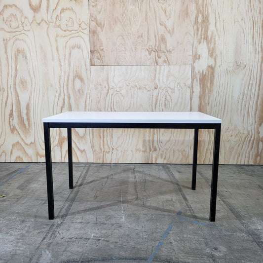 Meeting Table with White Top and Black Metal Base