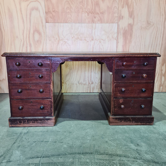 Antique Desk in Solid Timber with Leather Top
