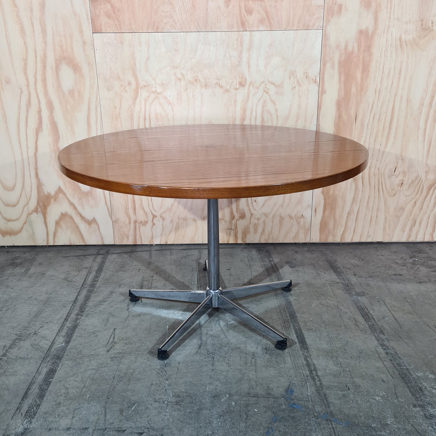 Large Round Oak Cafe Table with Chrome Legs