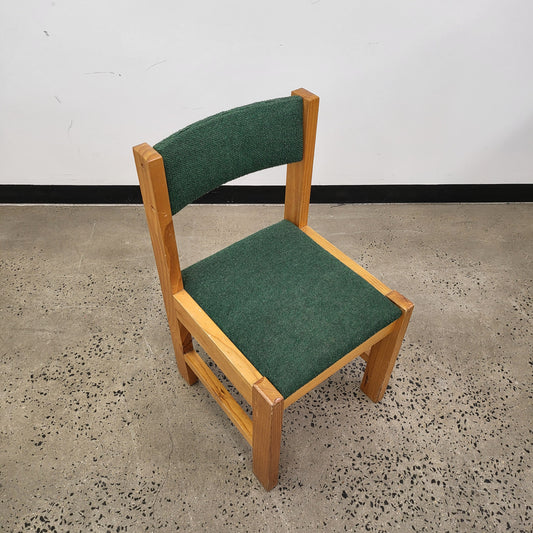 Vintage Pine Wood Dining Chair with Green Upholstery