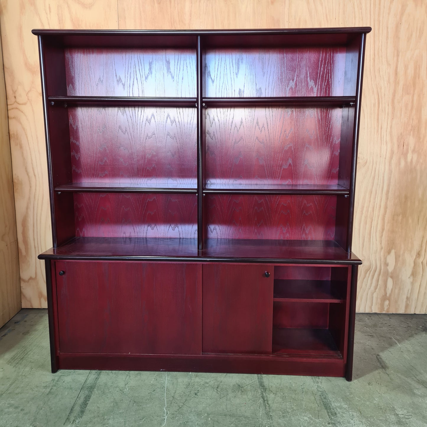 Mahogany Credenza & Hutch Unit with Rounded Edges
