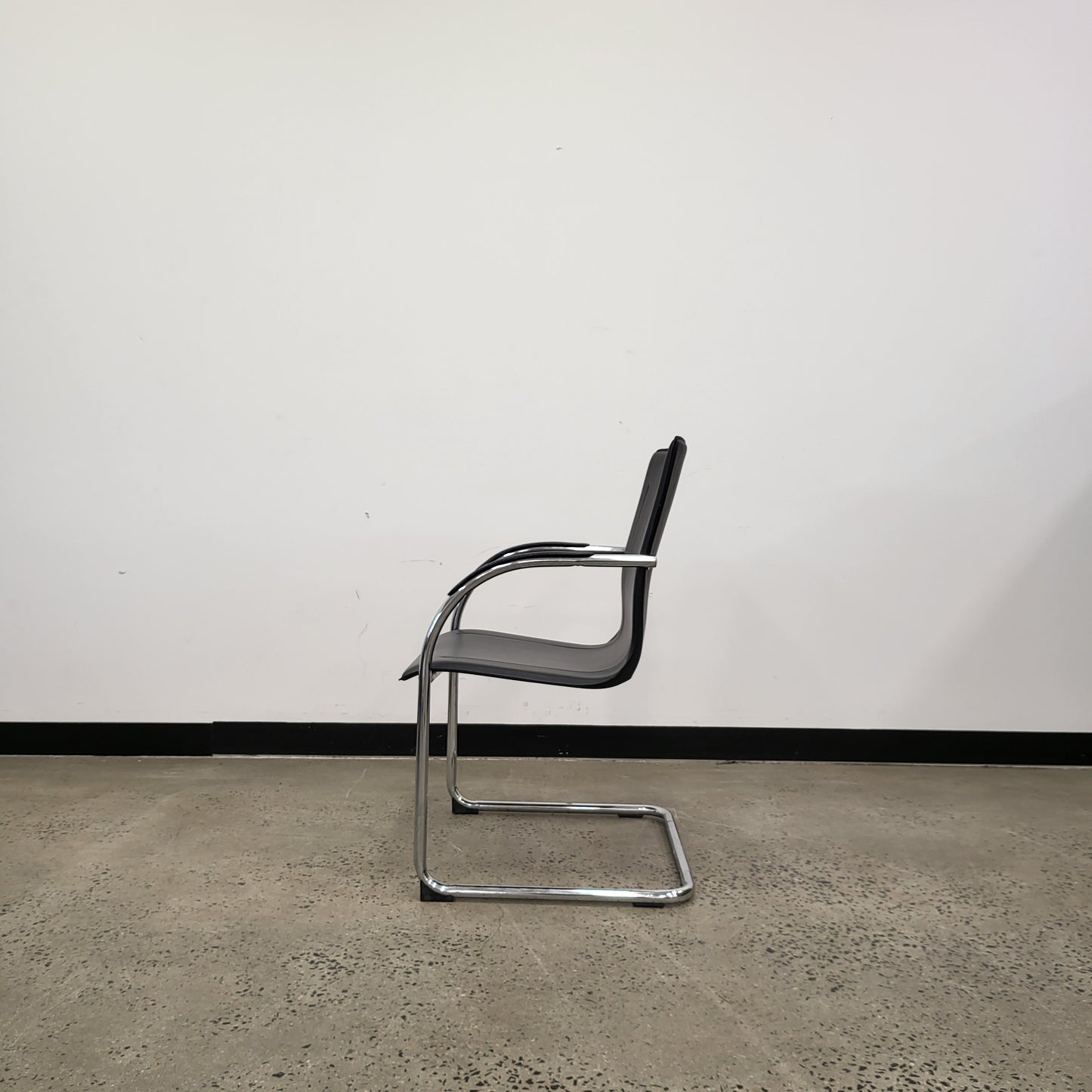 Cantilever Armchair with Black Vinyl Upholstery