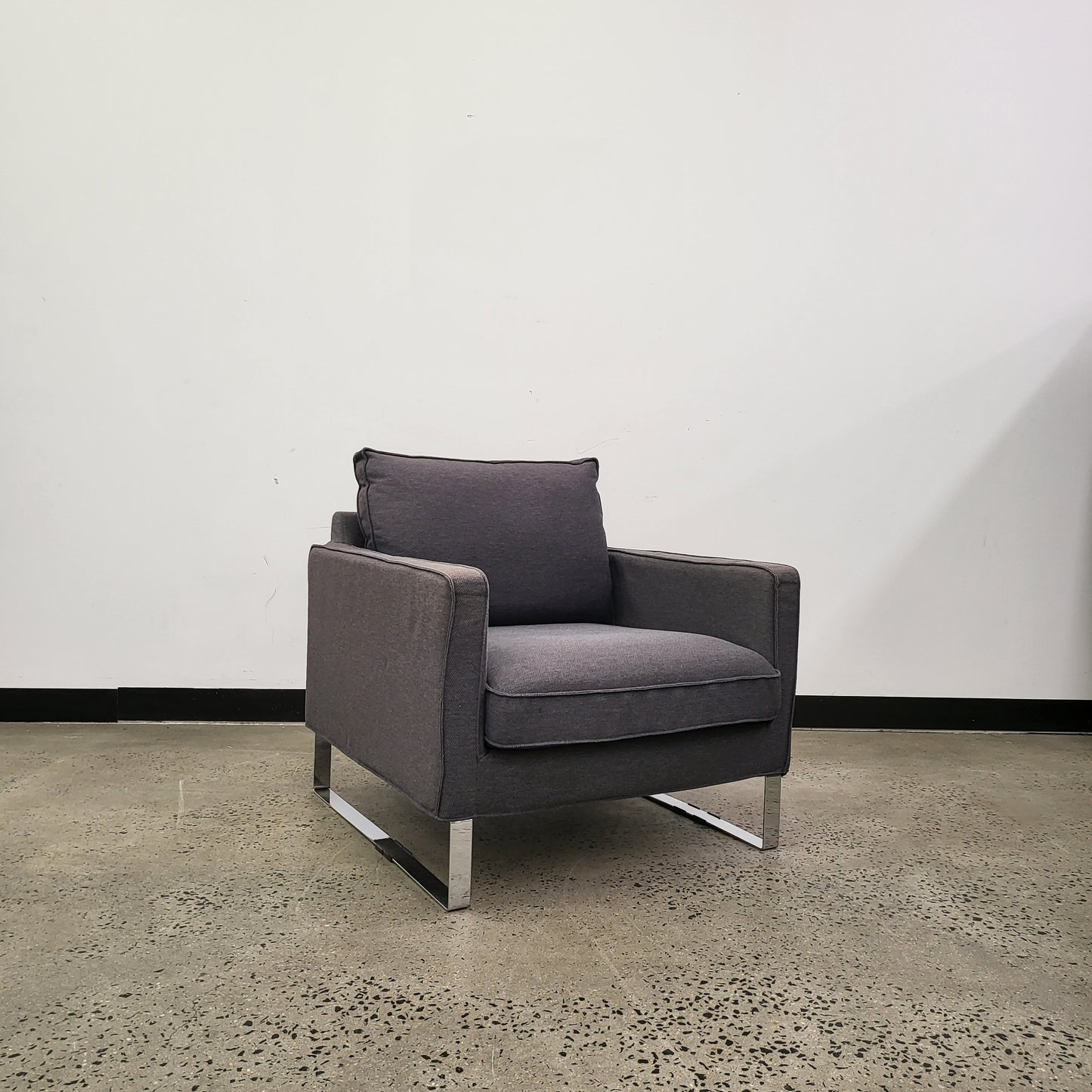 Upholstered Armchair in Charcoal Grey with Chrome Base