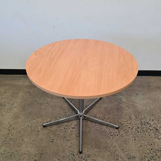 Round Cafe Meeting Table Wood Veneer with Silver Base