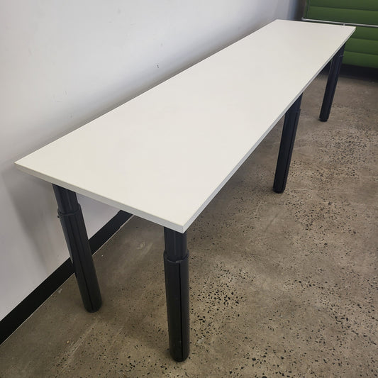 Long Office Desk in White with Black Legs