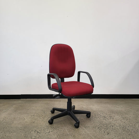 Office Task Chair in Red Upholstery with Armrests