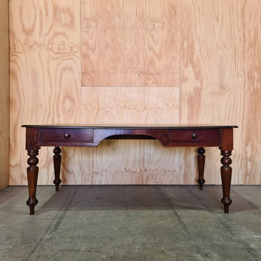 Antique executive desk in solid timber with leather top