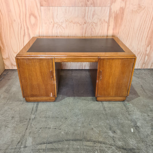 Antique timber executive desk with leather top