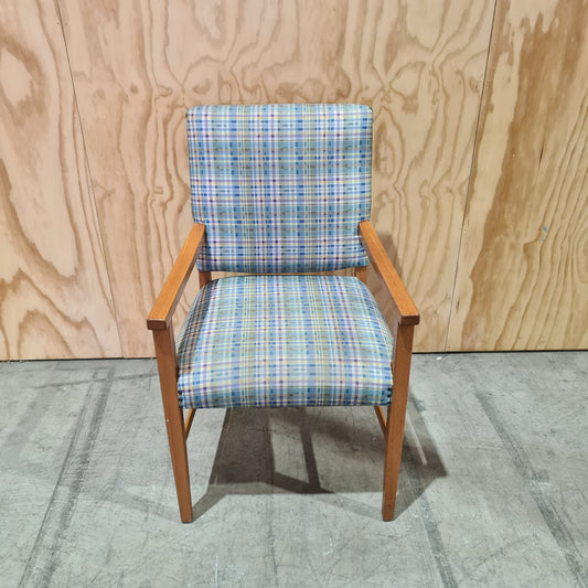 Mid-Century Wooden Armchair with Tartan Upholstering
