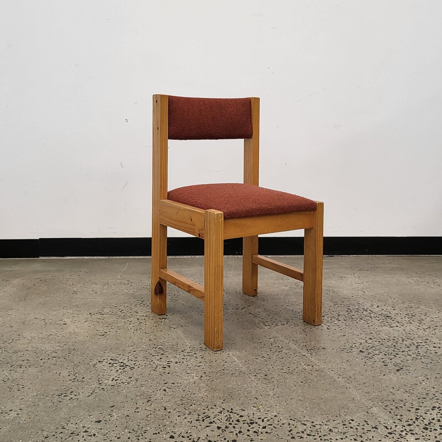 Vintage Pine Wood Dining Chair with Red Upholstery