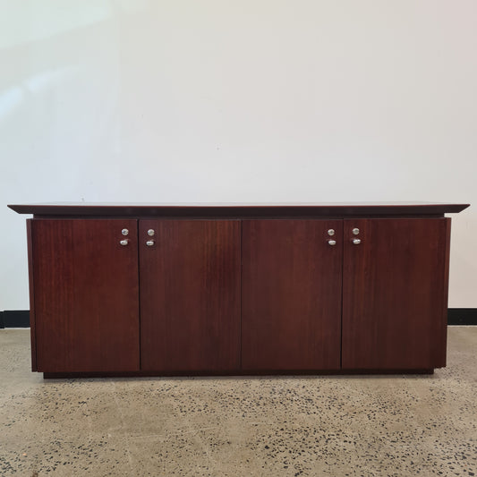 Wooden 4 Door Buffet Entertainment Unit in Mahogany Stain