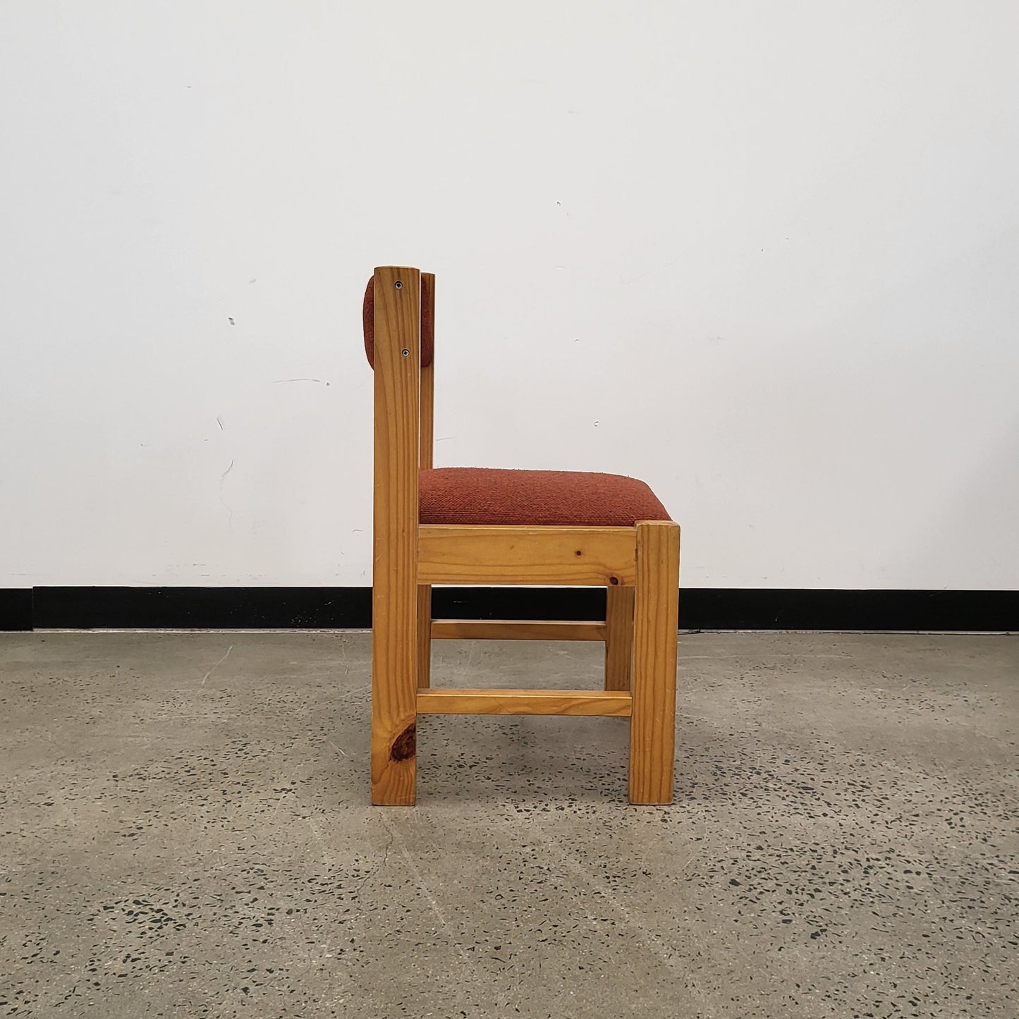 Vintage Pine Wood Dining Chair with Red Upholstery