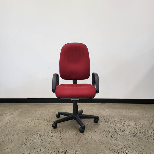 Office Task Chair in Red Upholstery with Armrests