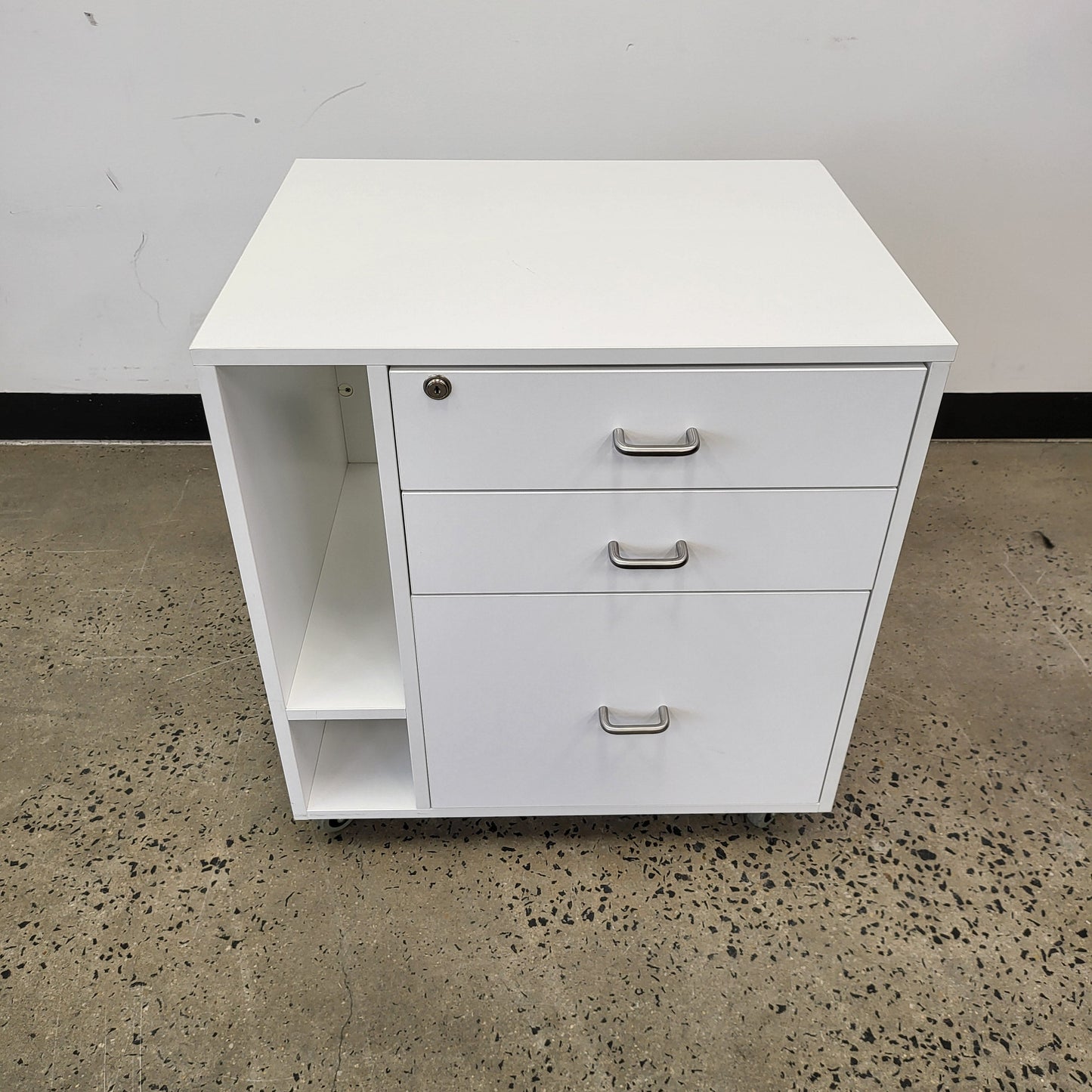 White Pedestal Cabinet 3 Drawer Slot