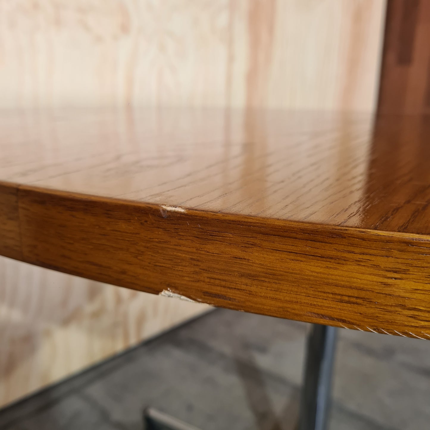 Large Round Oak Cafe Table with Chrome Legs