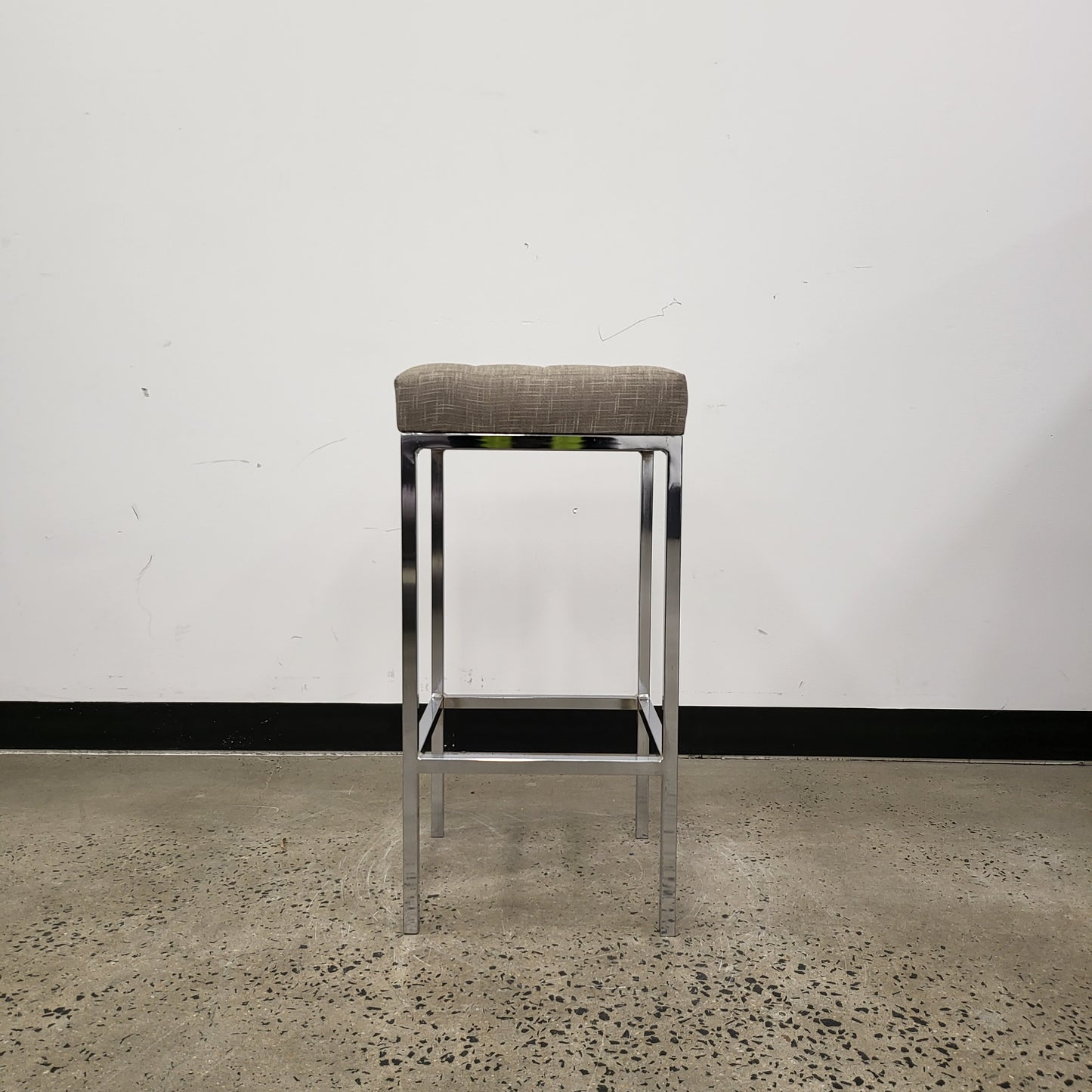 Upholstered Chrome Bar Stool with Grey Fabric Seat