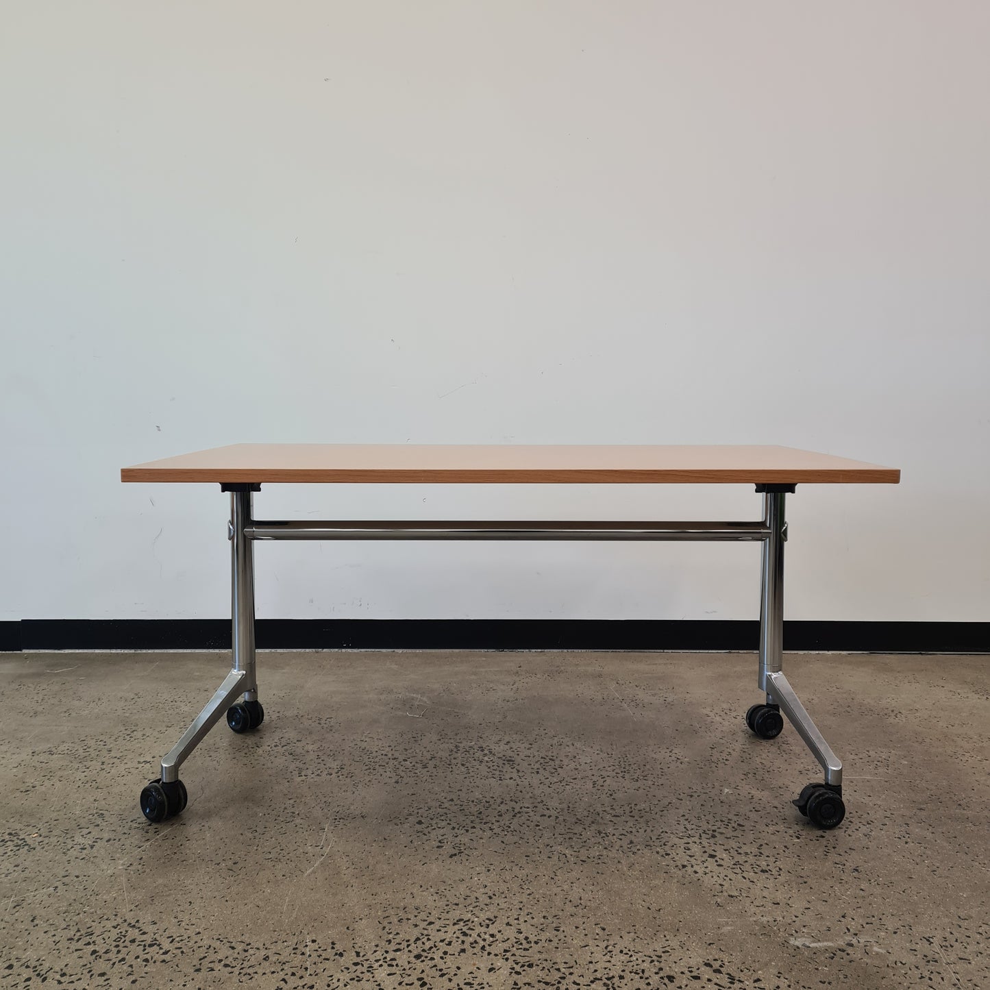 Light Oak Desk on Castors with Silver Base