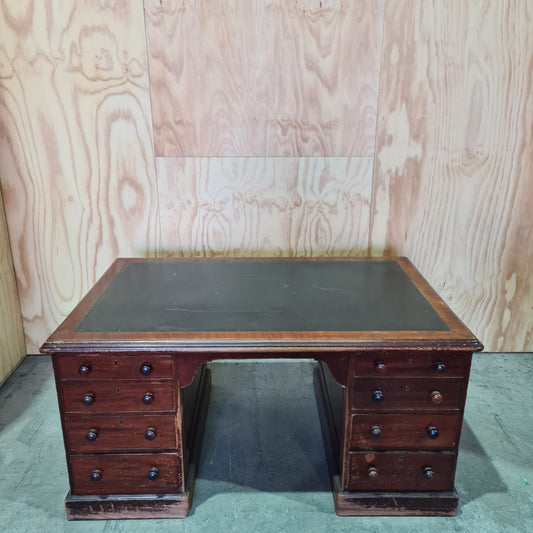 Antique Desk in Solid Timber with Leather Top