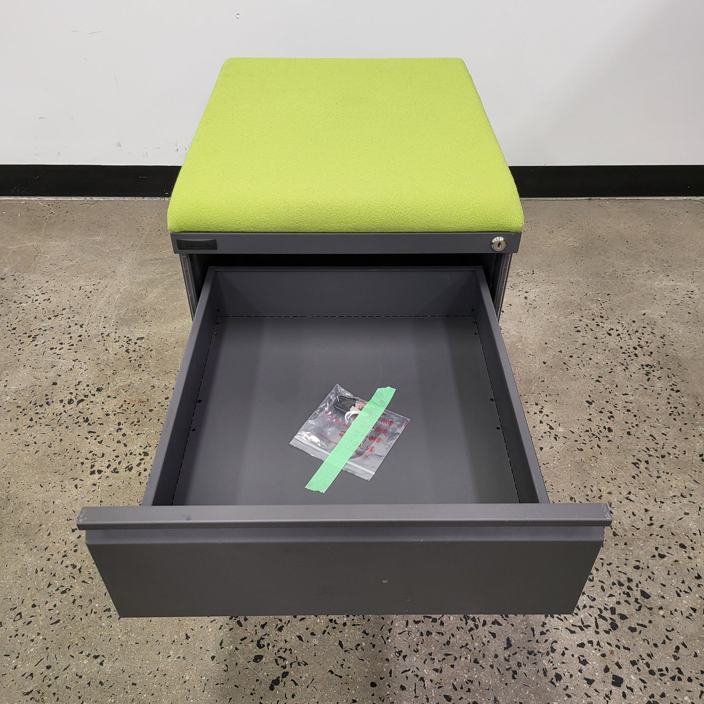 Schiavello Pedestal in Charcoal Metal with Upholstered Lime Green Seat