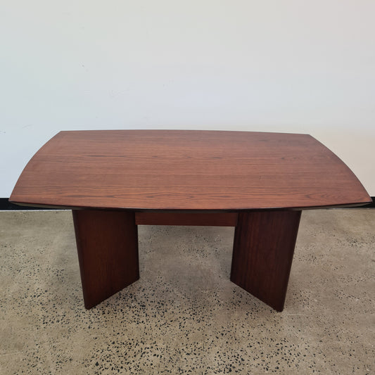 Boat Shaped Mahogany Finish Table with Abstract Base