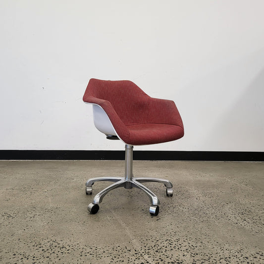 Bucket Swivel Office Chairs in Red Upholstery