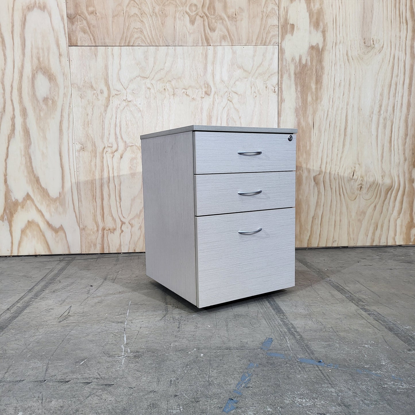 Melamine 3 Drawer Pedestal in Beige with Silver Handle