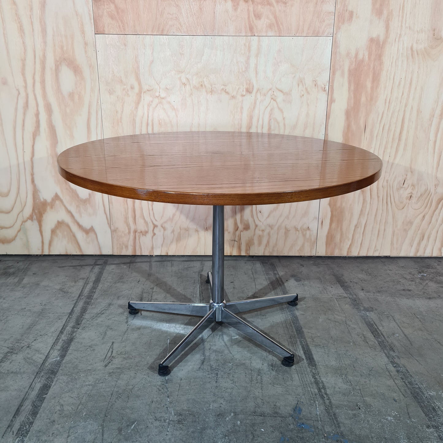 Large Round Oak Cafe Table with Chrome Legs