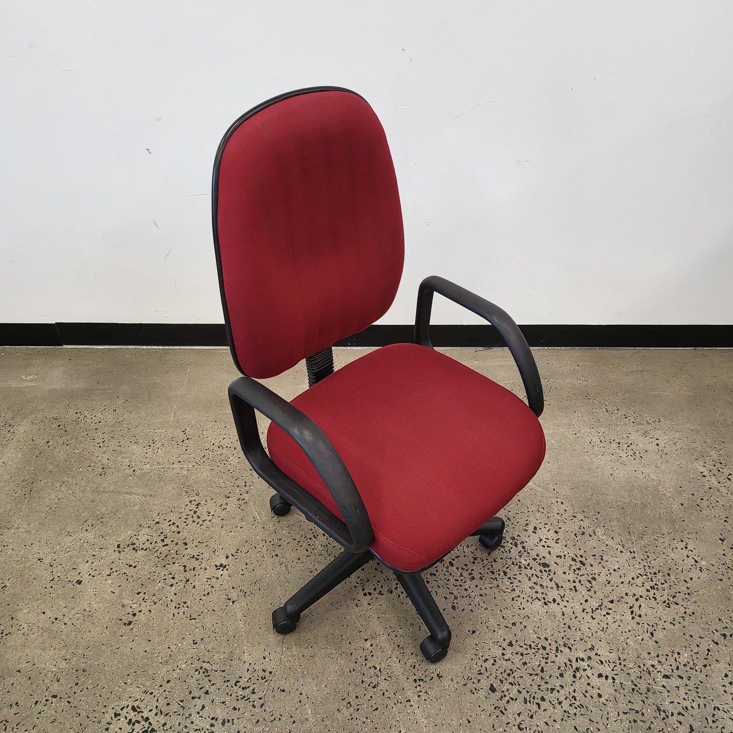 Office Task Chair in Red Upholstery with Armrests